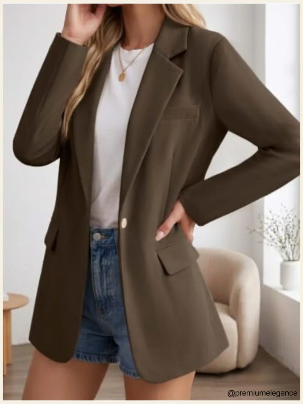 Oversized Blazer with Belt Lightweight Polyester Business Casual Notch Lapel